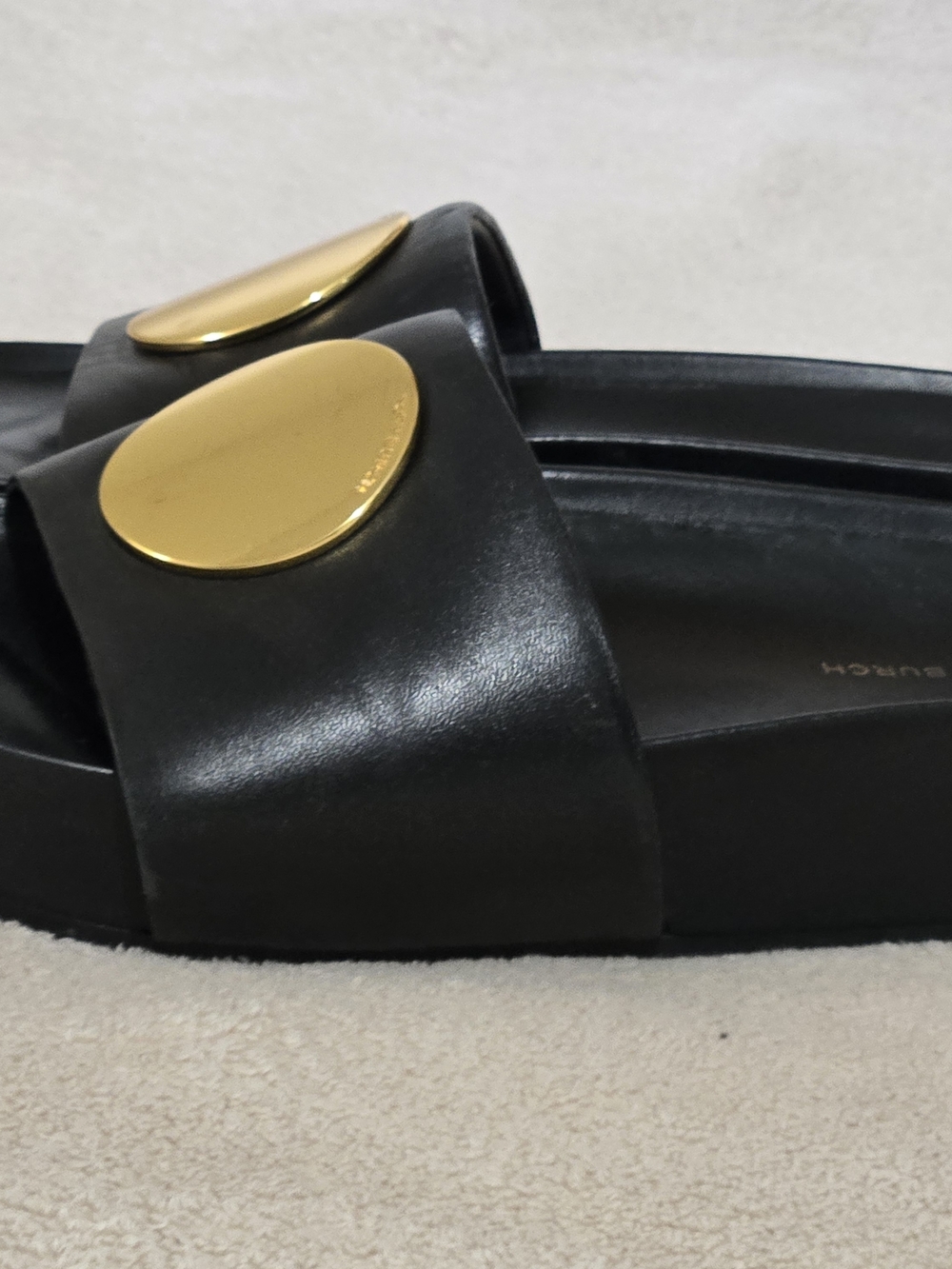 Tory Burch Black Slide Sandals with Gold Medallion - Picture 3 of 9